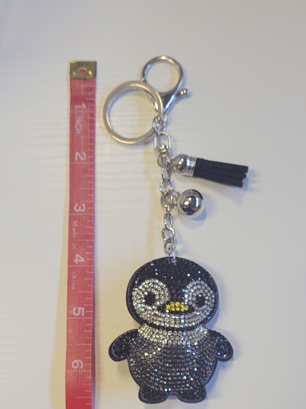 Cute Black Penguin Rhinestone Keychain with Tassel